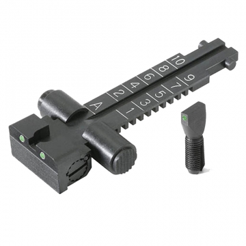 KENSIGHT AKM Adjustable Tangent Rear Sight, 0.077" TRIJICON Tritium Inserts, Graduated from 100M to 