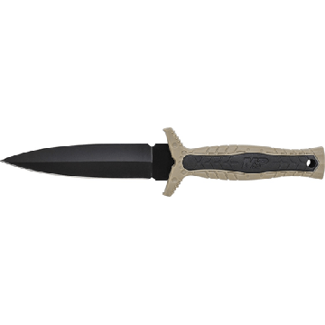 M&P Fixed Blade Boot Knife, Spear Point False Edge Blade, Rubberized Handle W/brown Rubber Insert