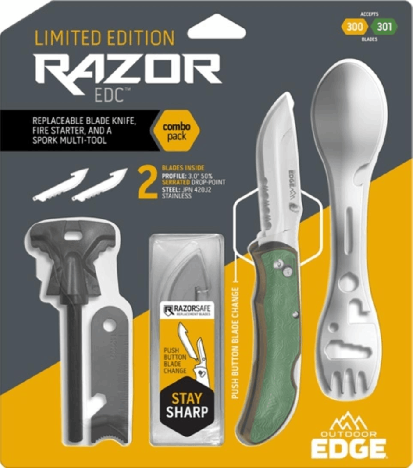 "Outdoor Edge 3"" Razor Carry + Spork + Ferro Rod¬†(2 Blades)"